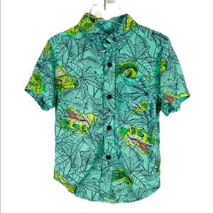 Sale🎈Cat & Jack Tropical Dinosaur Neon Button Down Top Rayon Boys Kids Shirt XS